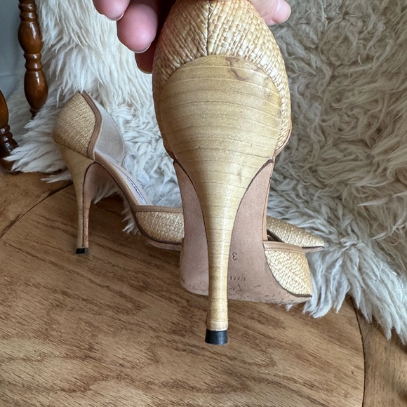 Manolo Blahnik Natural Colour Rattan Wooden Heels size 38.5 - Picture 8 of 10